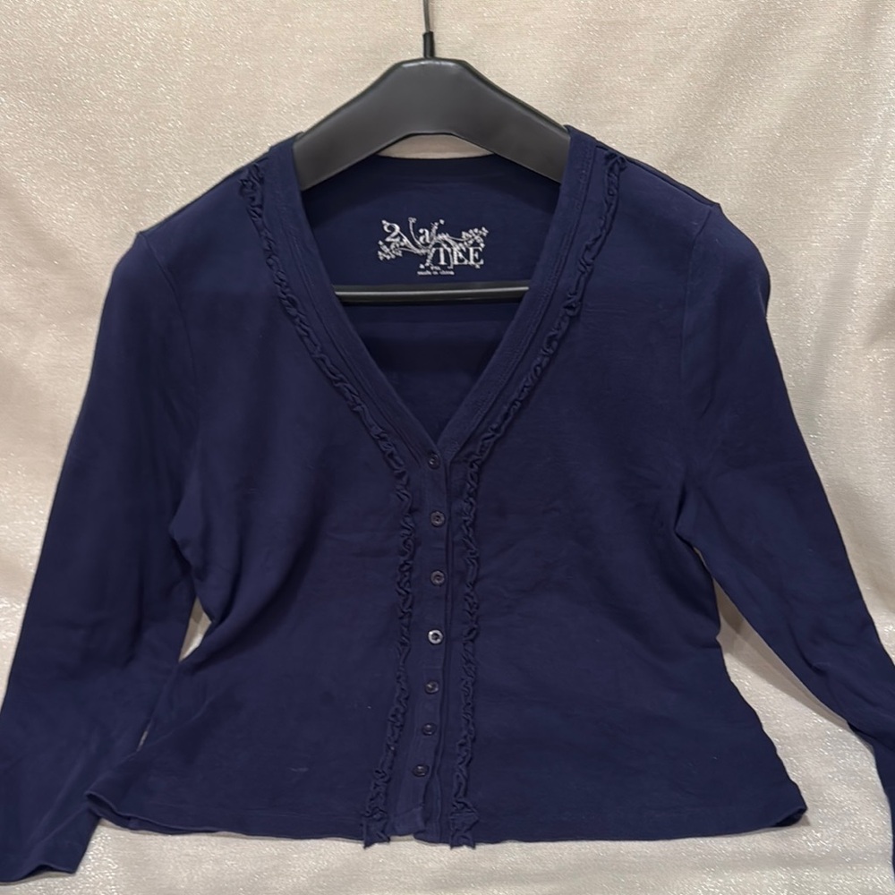 Chic Blue Fitted Long Sleeve Blouse